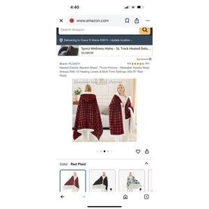 NIB Ploath Electric Blanket Shawl: Throw Poncho - Wearable Hoodie Sherpa plaid